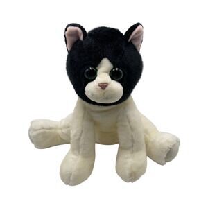 Russ‎ Berrie Marcello Black & White Cat Tuxedo Kitten 14" Plush Green Eyes